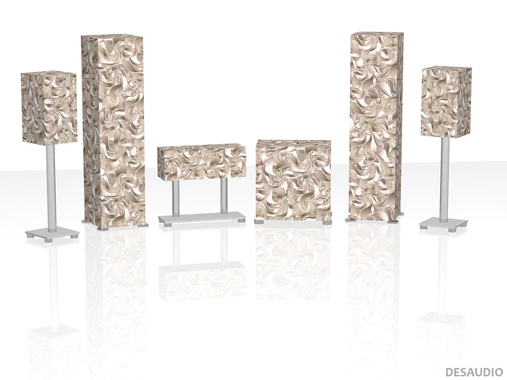 Desaudio Beli grey 1 on a 5.1 surround sound loudspeakers 3-D mockup