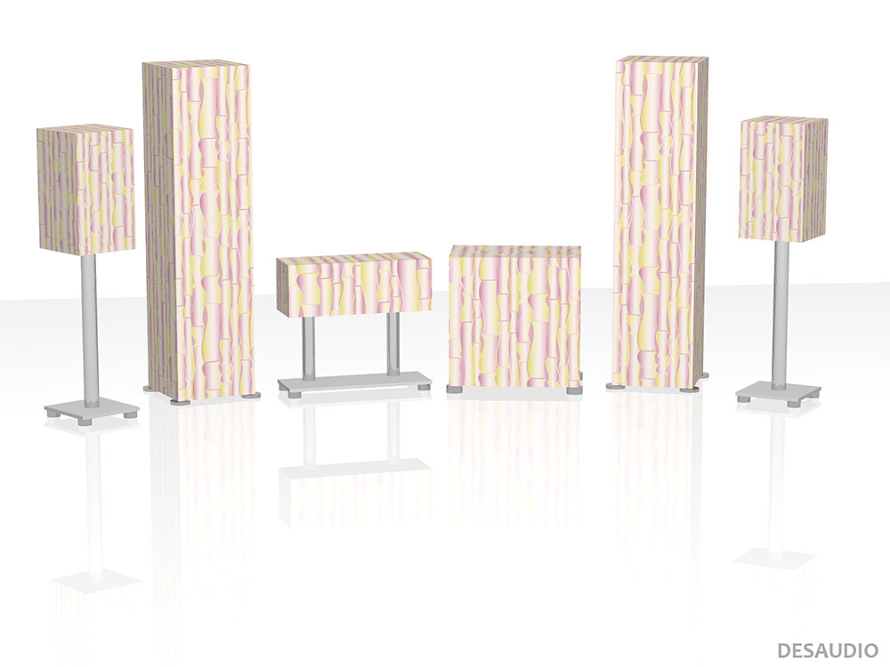 Desaudio Caio pink 1 on a 5.1 surround sound loudspeakers 3-D mockup