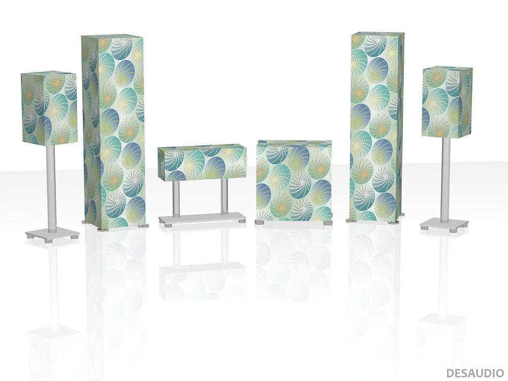 Desaudio Cobi bluegreen 1 special on a 5.1 surround sound loudspeakers 3-D mockup
