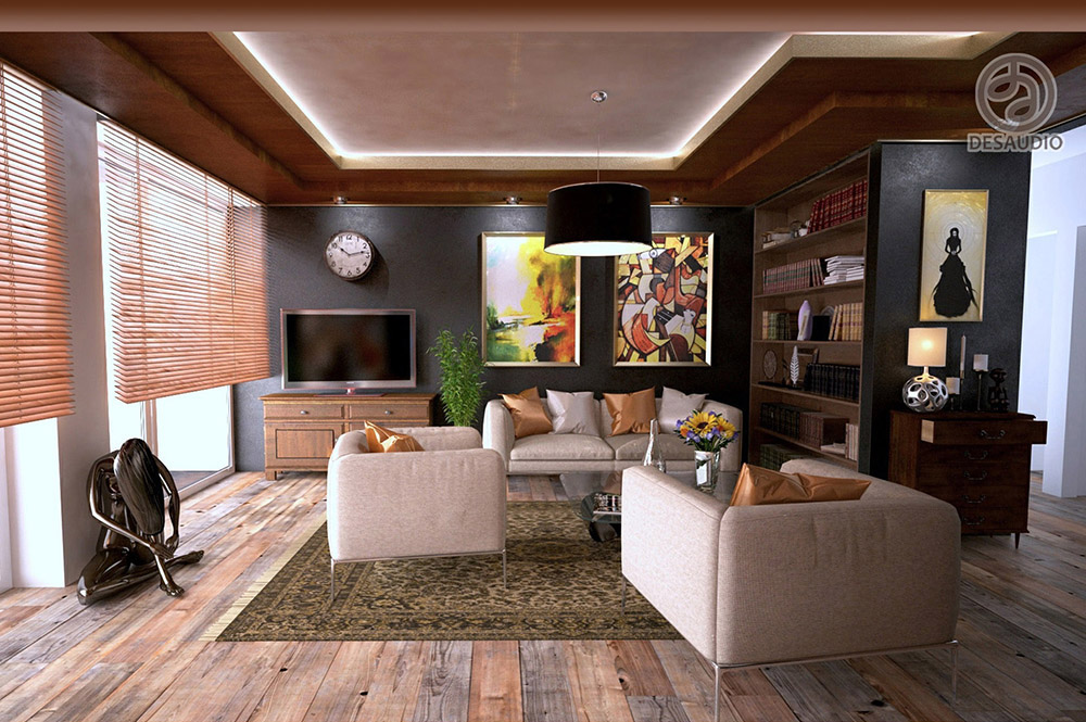 Overview of Desaudio designs in contemporary style example room # 2