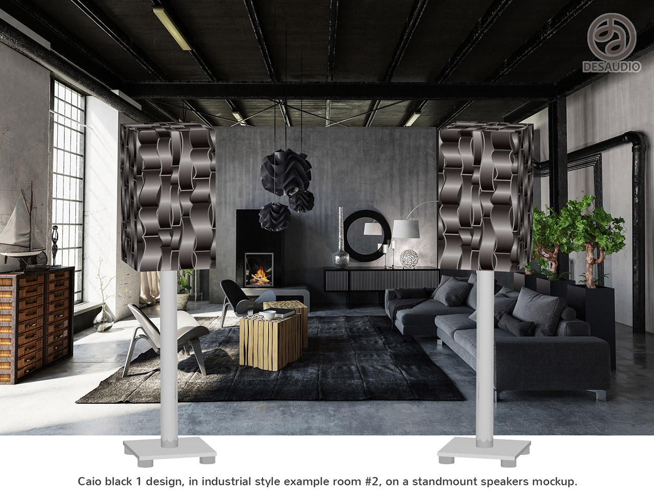 Desaudio Caio black 1 design in industrial style room # 2