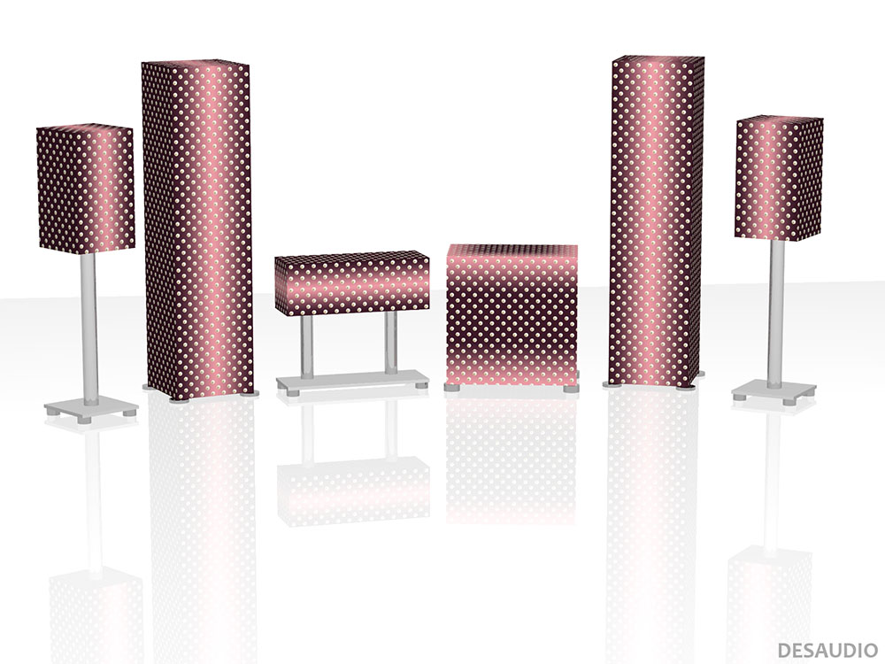 Desaudio Doan pink 2 special on a 5.1 surround sound loudspeakers 3-D mockup