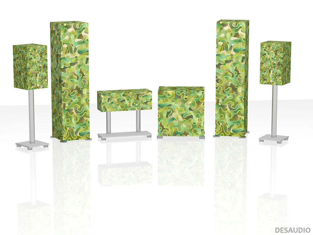 Desaudio Fain green 1 special on a 5.1 surround sound loudspeakers 3-D mockup