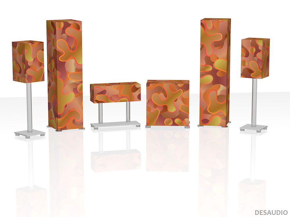 Desaudio Fain orange 1 special on a 5.1 surround sound loudspeakers 3-D mockup
