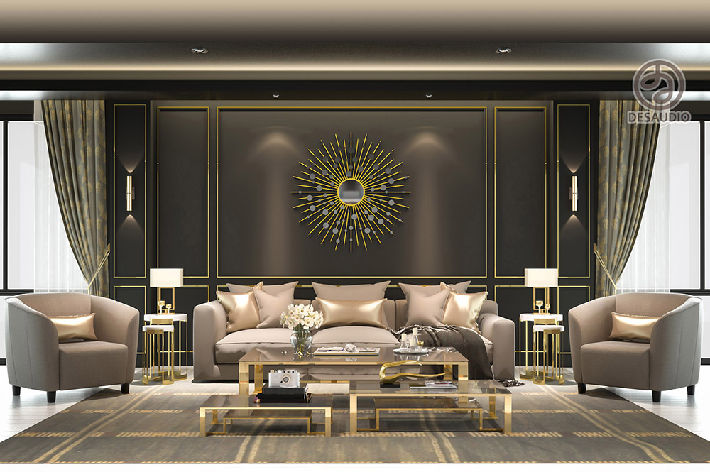 Overview of Desaudio designs in glam style example room # 1