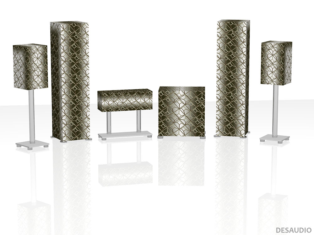 Desaudio Ikub grey 5 special on a 5.1 surround sound loudspeakers 3-D mockup