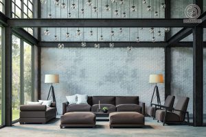 Overview of Desaudio designs in industrial style example room # 1