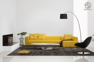 Overview of Desaudio designs in minimalist style example room # 1