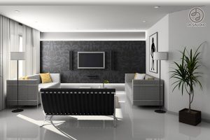 Overview of Desaudio designs in modern style example room # 2