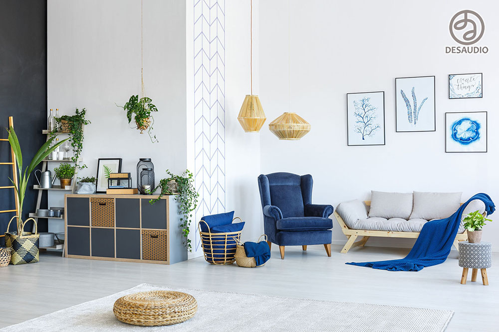 Overview of Desaudio designs in scandinavian style example room # 2