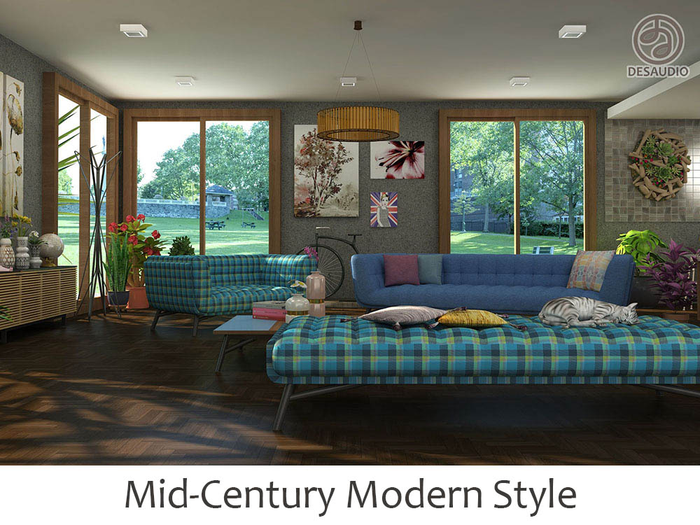 Mid-century modern style example rooms