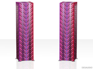 Desaudio Taos purple 2 special design on floorstanding speakers mockup.
