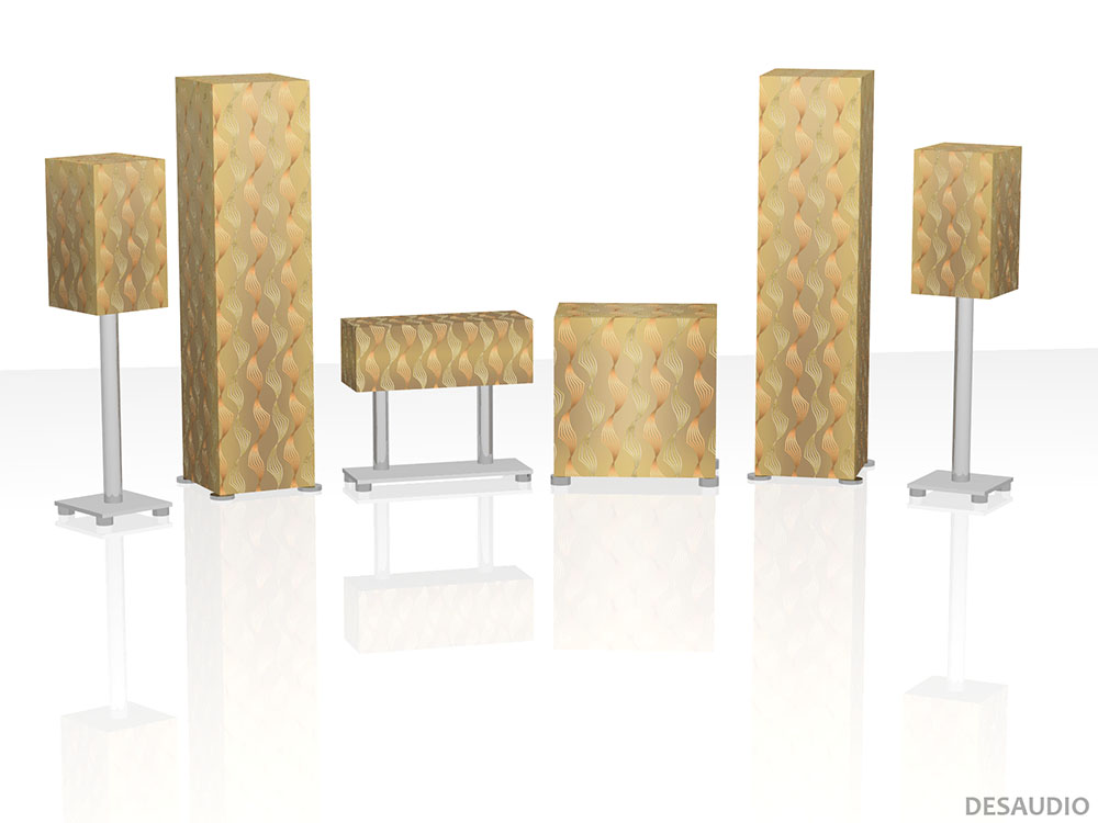 Desaudio Tiro beige 3 special on a 5.1 surround sound loudspeakers 3-D mockup