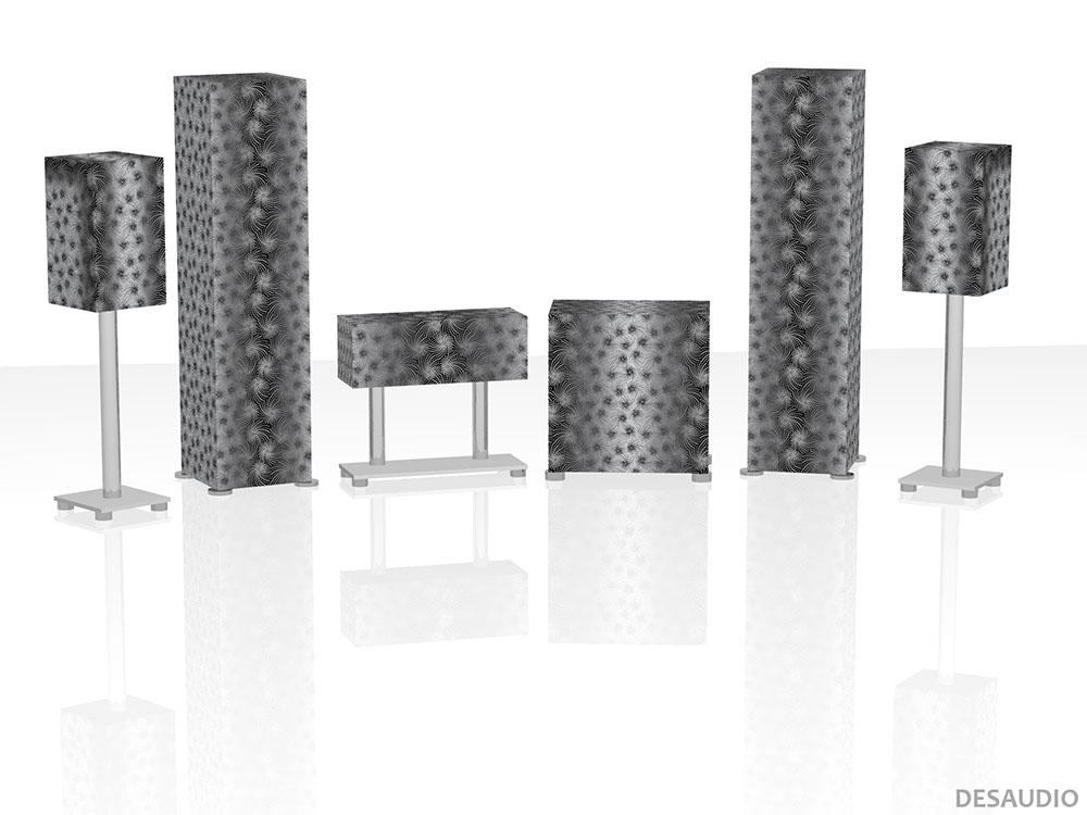 Desaudio Ulan grey 3 special on a 5.1 surround sound loudspeakers 3-D mockup