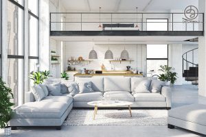 Overview of Desaudio designs in urban modern style example room # 1