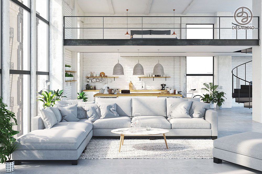 Overview of Desaudio designs in urban modern style example room # 1
