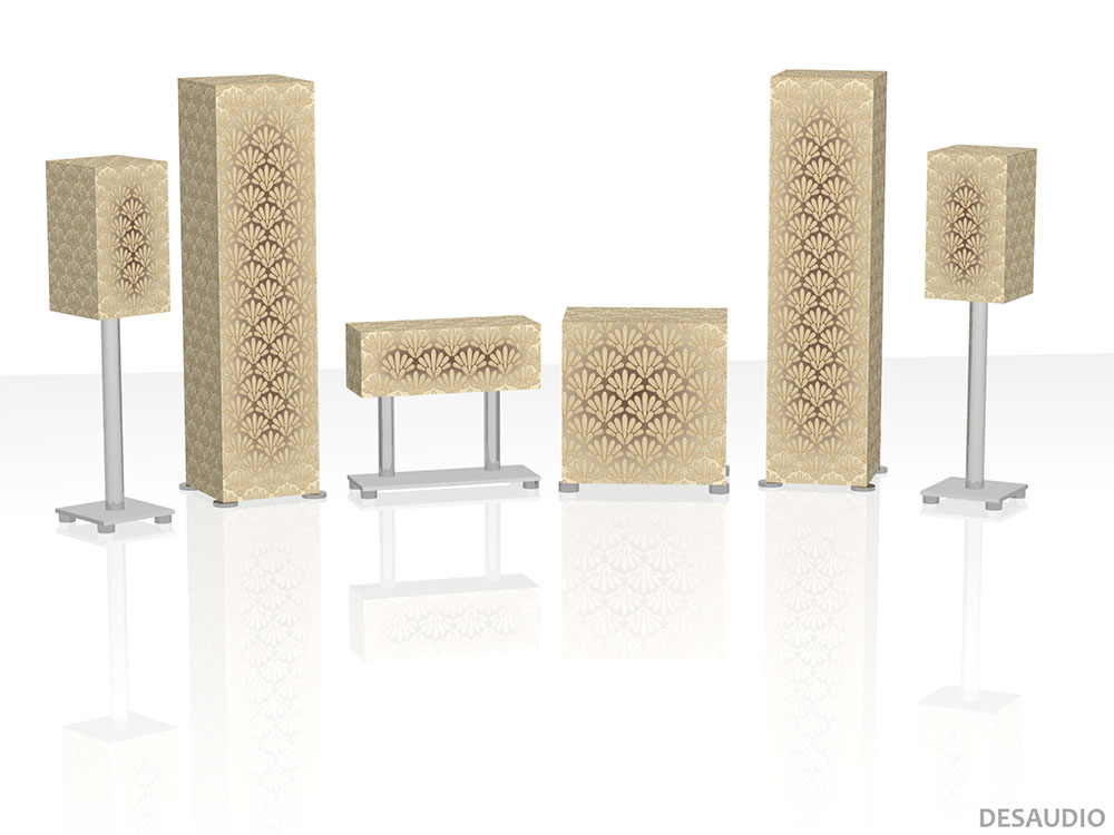 Desaudio Vano beige 3 special on a 5.1 surround sound loudspeakers 3-D mockup