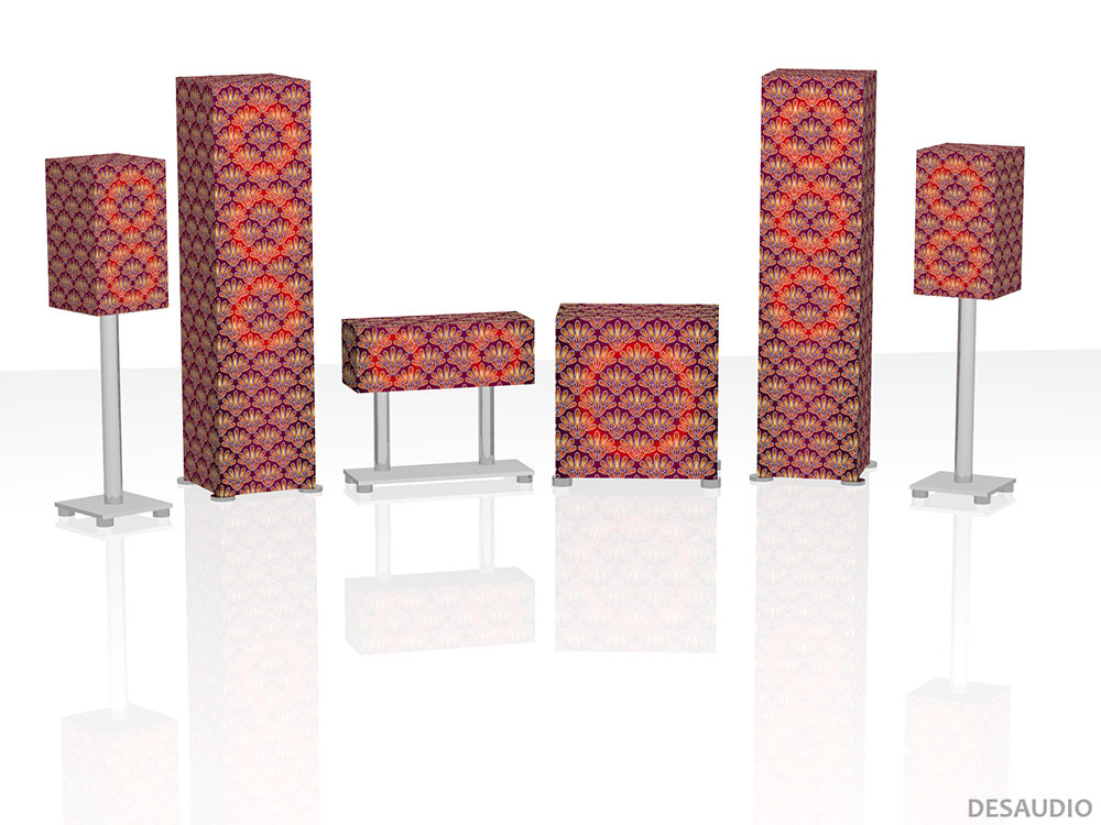 Desaudio Vano purple 2 special on a 5.1 surround sound loudspeakers 3-D mockup