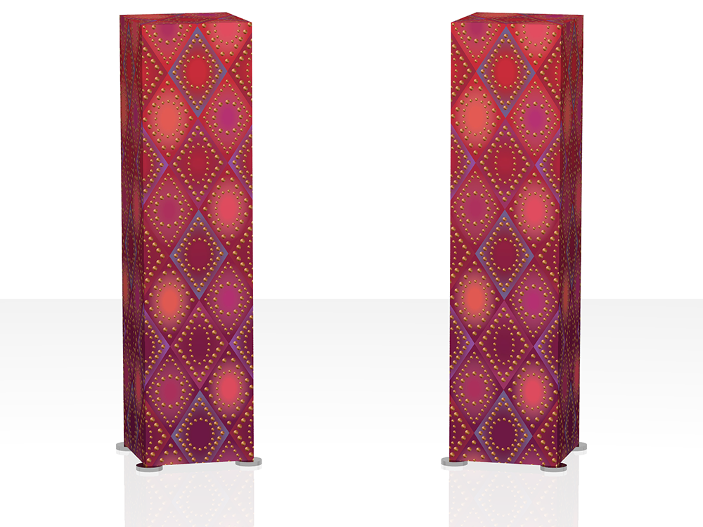 Desaudio Xeno red 2 special on a floorstanding loudspeakers 3-D mockup.